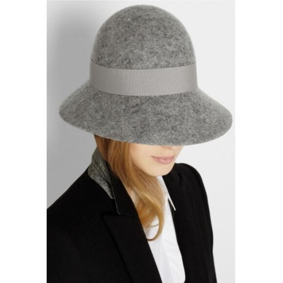 Stella McCartney Wide Brim Cloche Wool Felt Hat Gray Size Medium Italy - Picture 1 of 9
